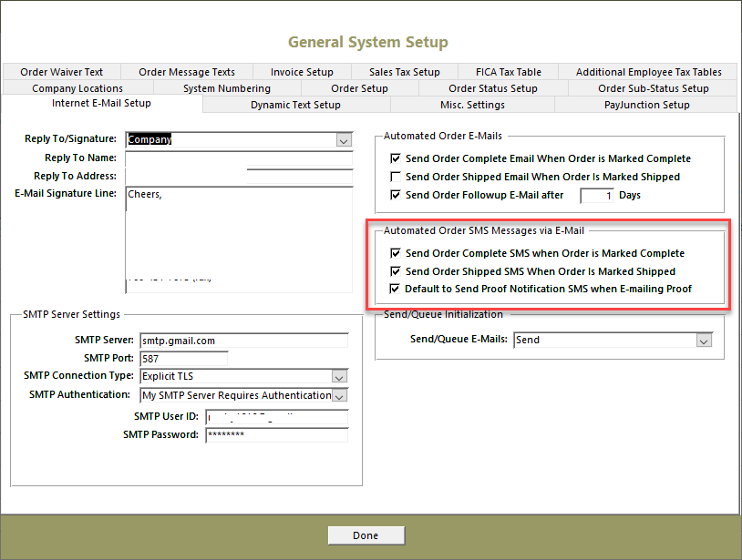 SMS Setup