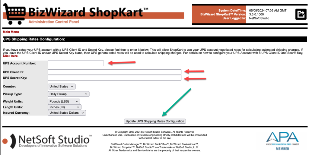 upsaccountimage UPS Shipping Configuration Window